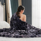 Cozy Bliss Faux Fur Throw Blanket for Couch, Fuzzy Soft Plush Thick Bubble Blanket for Sofa Bedroom Living Room,50 * 60 Inches Tie Dye Black