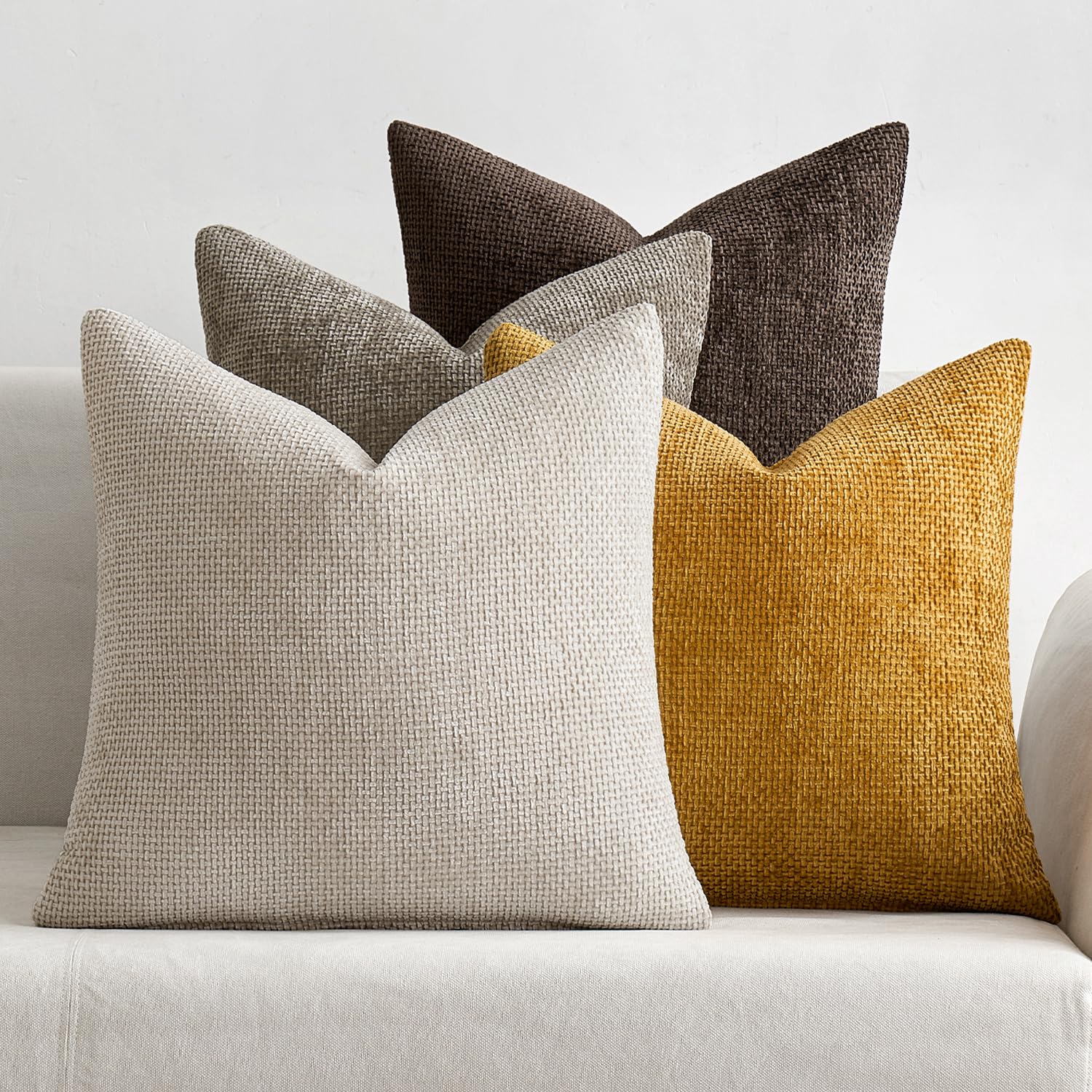 MIULEE Decorative Chenille Fall Pillow Covers Gold Brown 16x16 Pack of 4