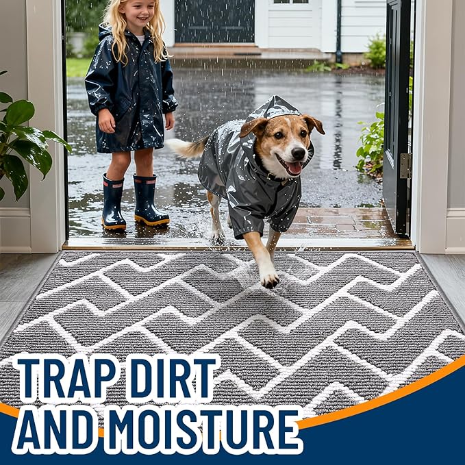 OLANLY Front Door Mat, Non-Slip Rubber Backing, Dirt Resistant and Absorbent, Washable, Easy to Clean Low-Profile Indoor Doormat for Back Door, Entryway, Inside Entrance, 71x47, Grey