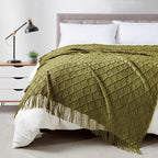 BOURINA Green Throw Blanket 50x60 Inch Boho Knitted Soft Throw Sofa Blanket