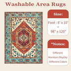SERISSA Boho Area Rug 8x10 Orange, Washable Large Rugs for Living Room, Ultra Soft Non-Slip Bedroom Rug Print Distressed Vintage Tribal Farmhouse Carpet Rug for Dining Room Dorm Office Home Decor