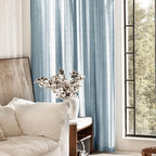 Dusty Blue Linen Curtains for Living Room Back Tab Light Filtering Semi Sheer Light Blue Bedroom Curtain Linen Cotton Textured Grey Blue Drapery Panel Airy Modern Farmhouse Aesthetic Decor 52x120 Long