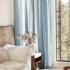 Dusty Blue Linen Curtains for Living Room Back Tab Light Filtering Semi Sheer Light Blue Bedroom Curtains Linen Cotton Textured Grey Blue Drapery Panel Airy Modern Farmhouse Aesthetic Decor 52x96 Long