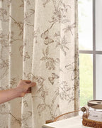 jinchan Floral Linen Curtains for Living Room 96 Inch Length Butterfly Curtain Taupe Floral Curtains French Country Farmhouse Curtain Flower Patterned Drapes Window Treatment Set 2 Panels