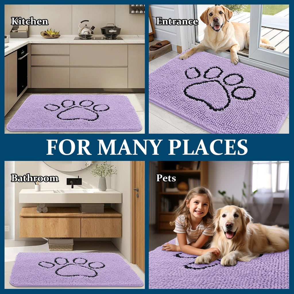 OLANLY Dog Door Mat for Muddy Paws 48x30, Paw Print Design Chenille Mud Mat