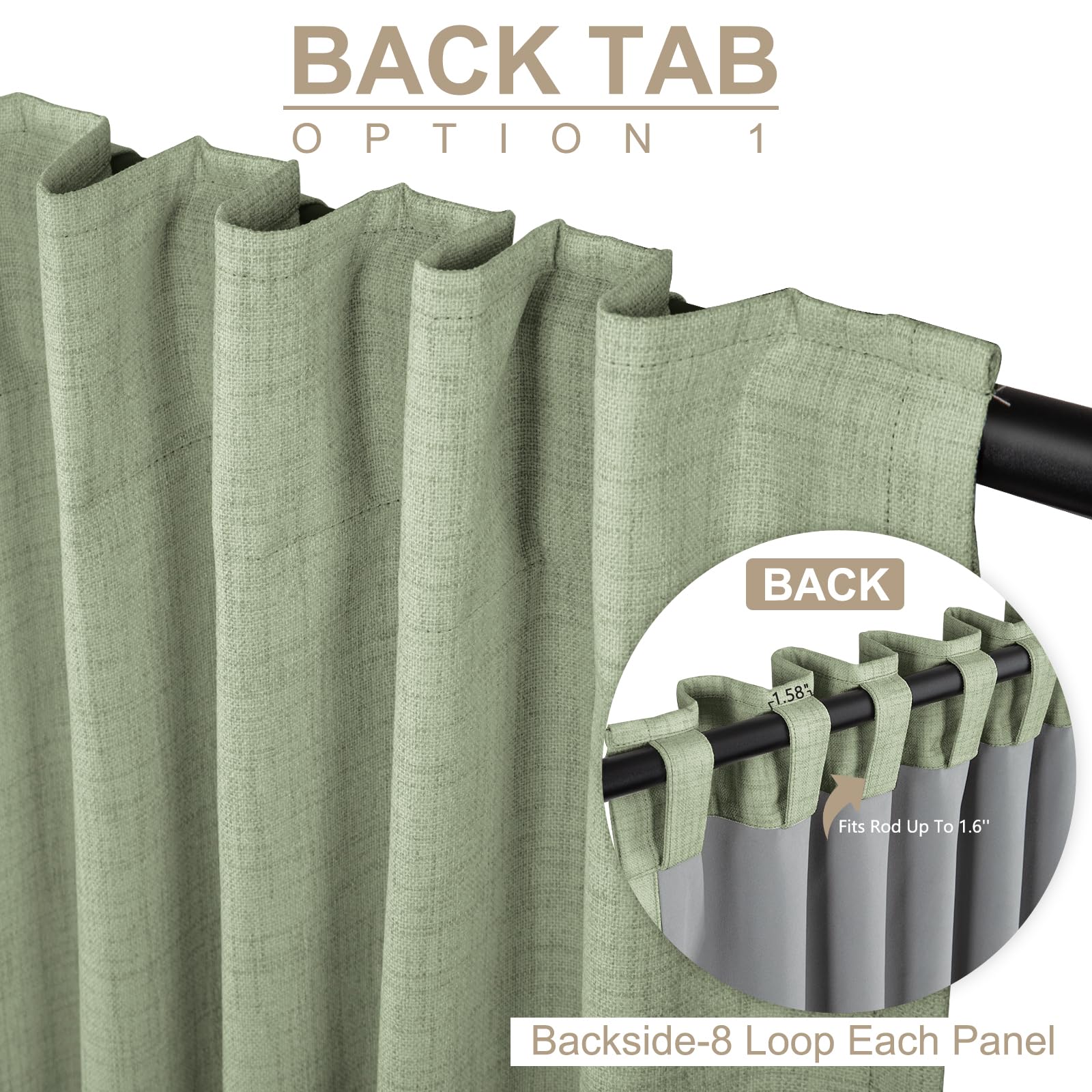 Faux Linen Total Blackout Sliding Door Curtains 90 Inches Long, Sage