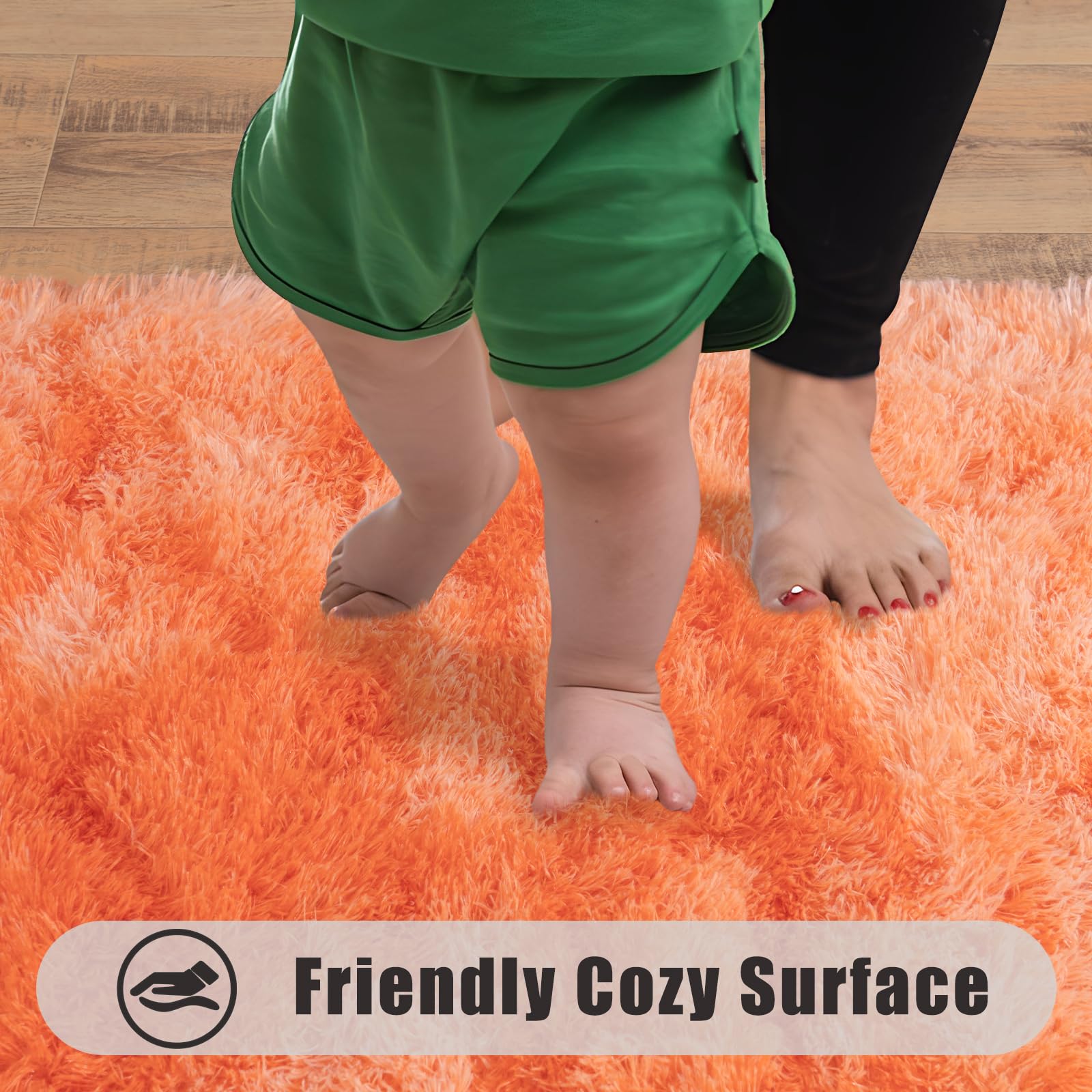 Ailyei Soft Runner Rugs for Bedroom Hallways, 2x6 Tie-Dyed Orange Fluffy Shag Throw Area Rug Non Slip for Bedside Dorm, Long Shaggy Furry Carpet for Nursery Living Room