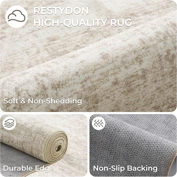 Long Hallway Runner Rug- Carpet Runners for Hallway 12ft, Anti Slip Backing Washable Rug Runner for Bathroom, Entrance, Living Room, Soft Low Pile Modern Rug Runner(2'x12', Beige/Ivory)