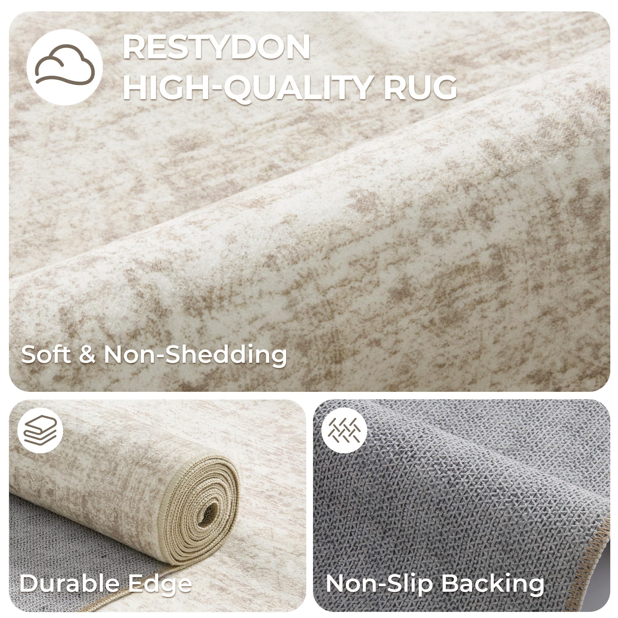 Restydon 3x5 Rug for Entryway,Washable Area Rug,Beige