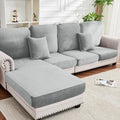 Taque Couch Cover 8-Piece Elastic Velvet Couch Cushion Covers & Chaise Slipcovers for L-Shaped Sofas - Sofa Seat Covers Washable, Soft Protector for Couches (7 Seater + Chaise, Light Grey)