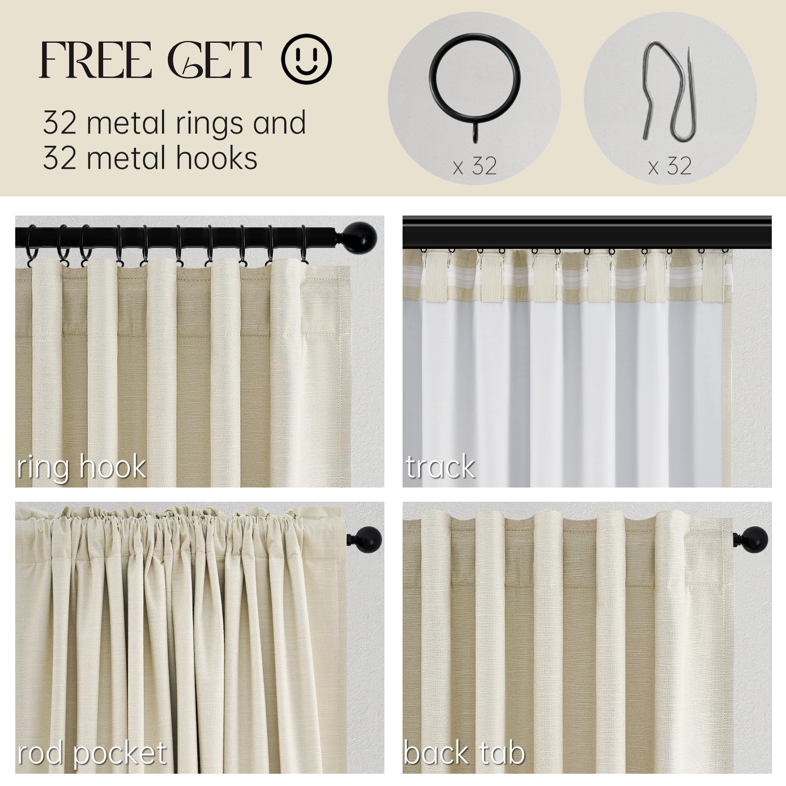 95 Inches Length Cream Colored Custom Blackout Linen Curtains Ivory Cream Pinch Pleated Noise Cancelling Curtains with Pin Hooks for Traverse Burlap Viral Drapes 2 Panels for Living Room Bedroom
