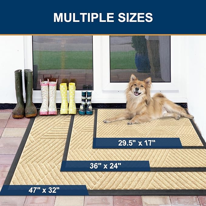 Smiry Front Door Mat Outside Entrance, Heavy Duty Sturdy Natural Rubber Doormat, Trap Dirt and Moisture, Easy Clean Low Profile Welcome Floor Mats for Indoor Outdoor Entry, 35X23 Inch, Beige