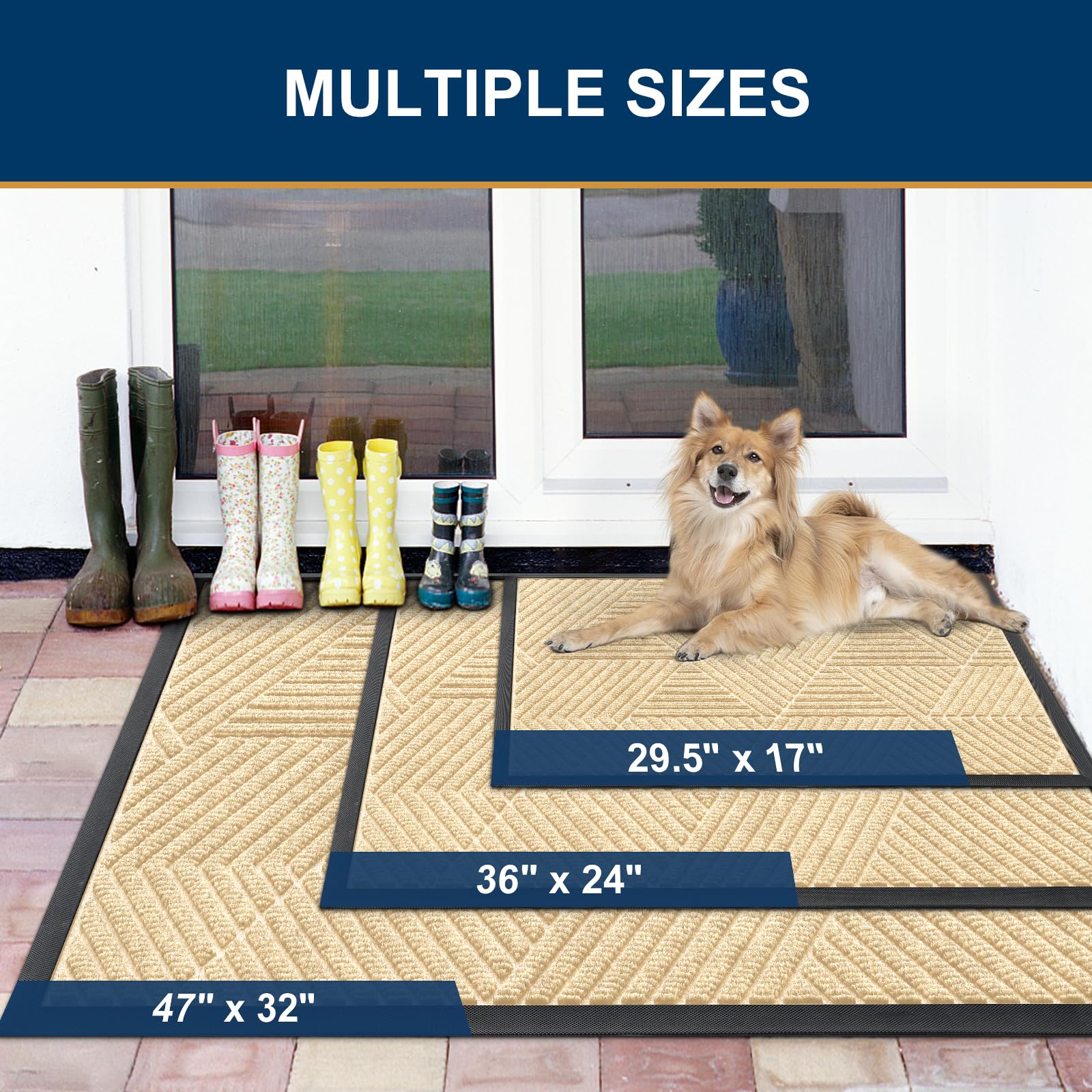 Smiry Front Door Mat Outside Entrance, Low Profile Rubber Doormat, 71x23