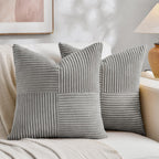 Fancy Homi 2 Packs Blush Pink Euro Decorative Throw Pillow Covers 26x26 Inch for Couch Bed Bedroom, Farmhouse Boho Home Decor, Soft Corss Corduroy Patchwork Textured Square Cushion Case 66x66 cm