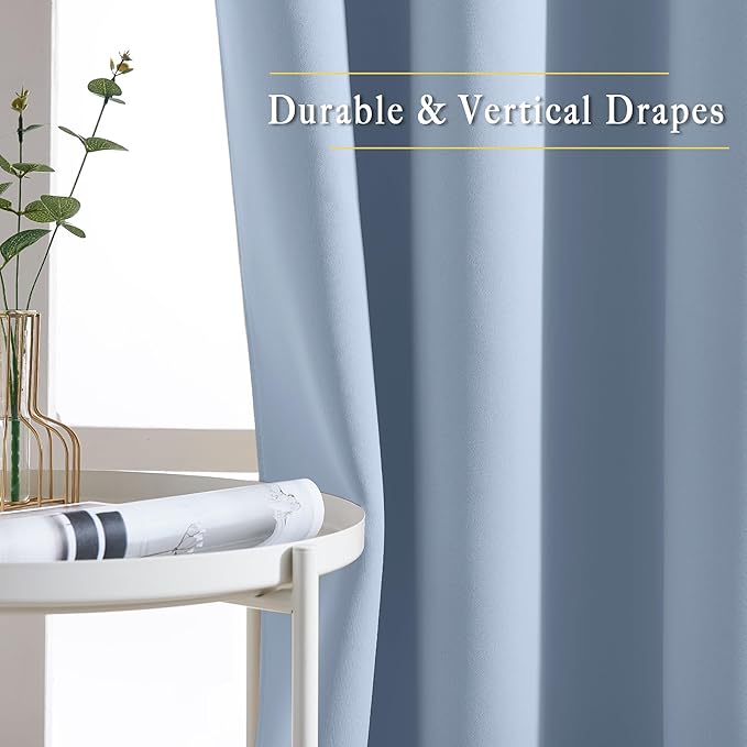 NICETOWN Room Darkening Curtain Panels - Home Fashion Ring Top Thermal Insulated Room Darkening Curtains for Bedroom/Living Room (2 Panels, 80" Wide by 95" Long, Vintage Blue)