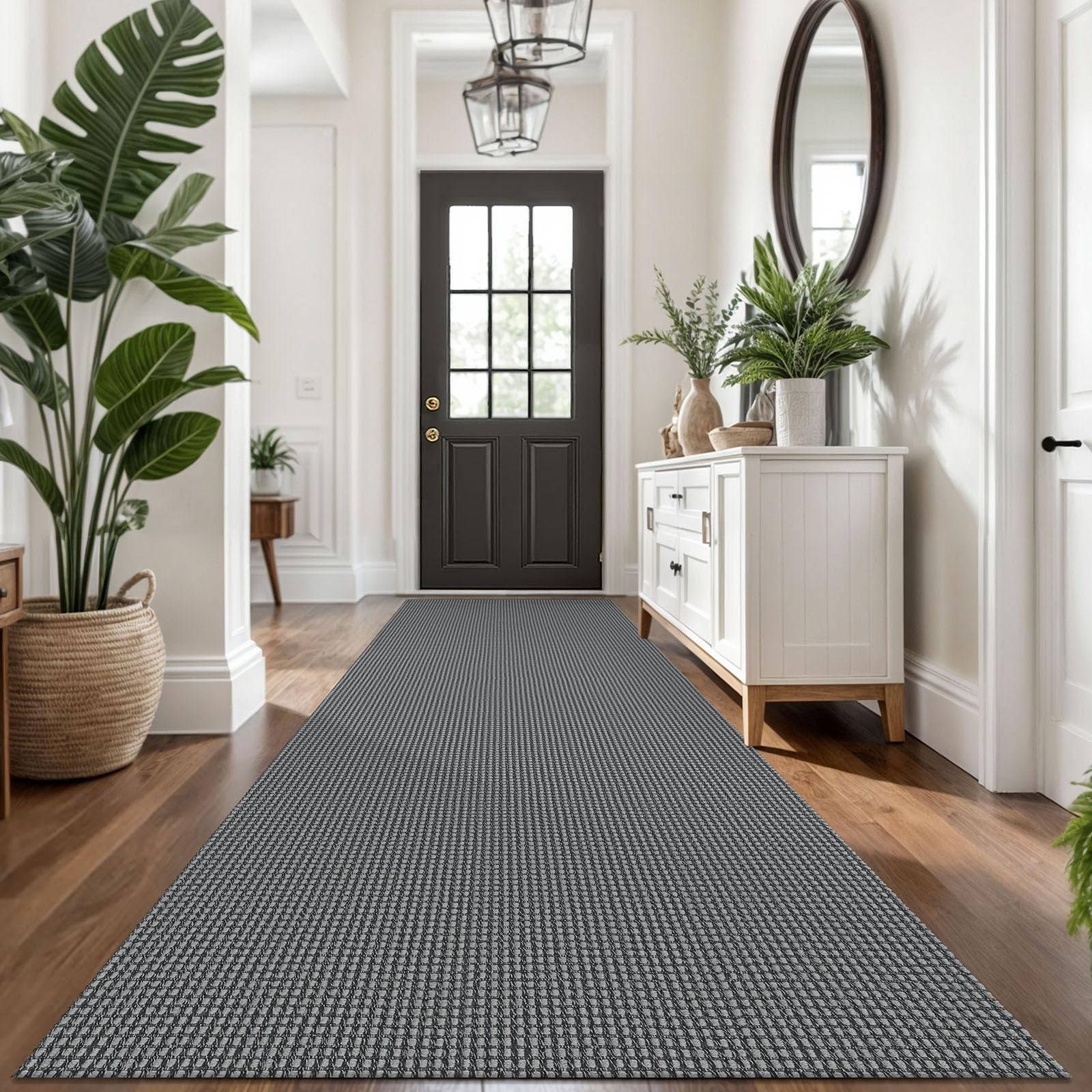 KOZYFLY Extra Long Runners for Hallways 3x14 ft Washable Kitchen Runner Non Slip Rubber Backed Hallway Rug Cotton Entryway Runner Rug Floor Carpet for Indoor Hall, Kitchen, Stair, Grey/Dark Grey