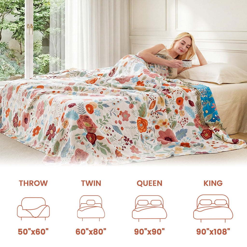 MSGKV Boho Throw Blanket 50"x60" Summer Cotton Floral Blanket for Couch