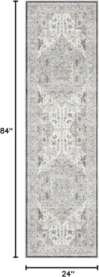 Madane Washable Runner Rug 2x7, Hallway Laundry Room Kitchen, Non Slip Rug Runners with Rubber Backing, Non Skid Stain-Resistant Non Shedding Durable Vintage Runners (2'x7', Ivory/Brown)