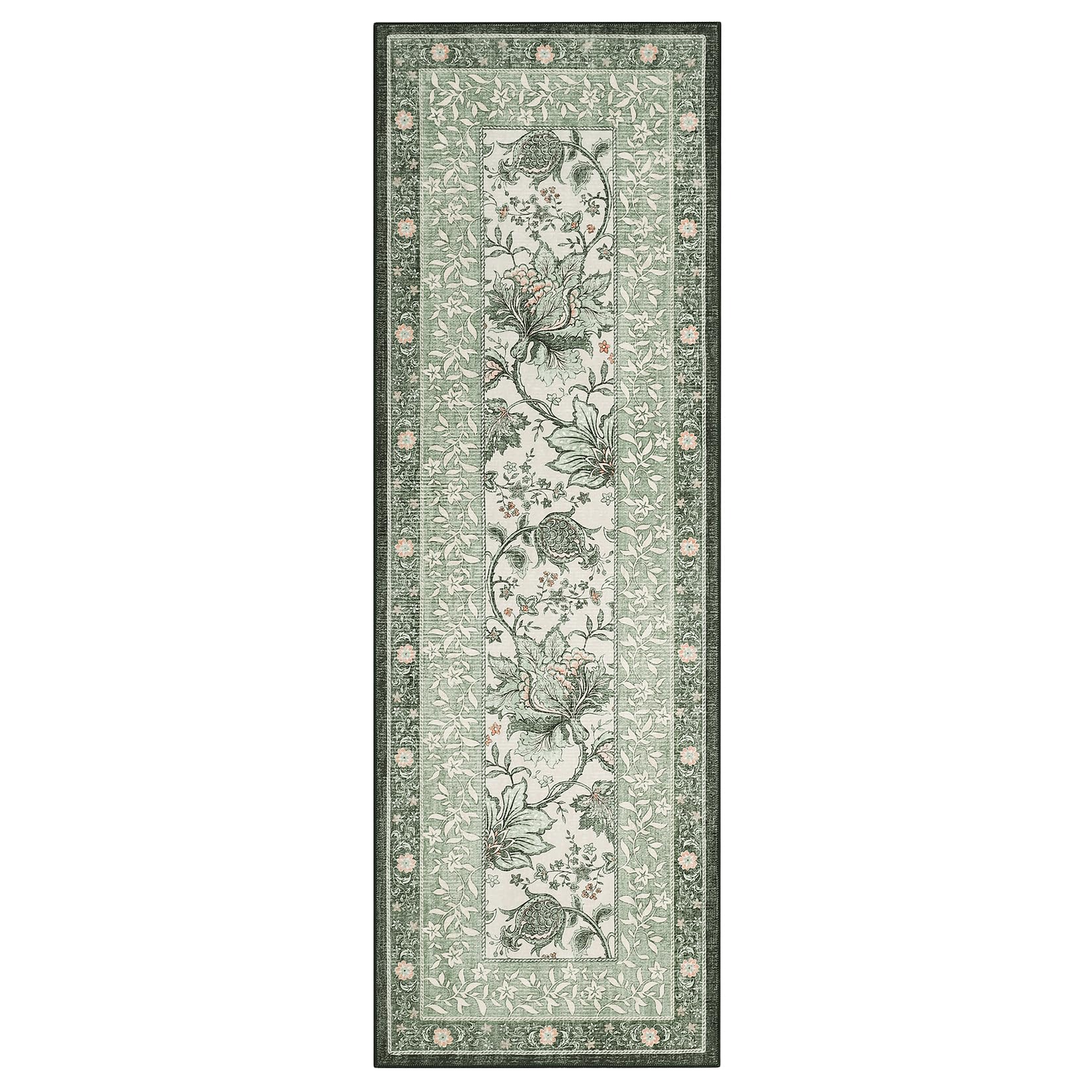 GarveeHome Sage Green 2.5 x 8 Washable Kitchen Runner Rugs Non Slip Provence Vintage Boho Cottage Long Rug for Hallways Bedroom Entryway Bathroom Mat with Rubber Back