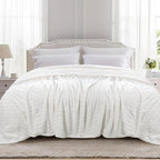 TOONOW Fleece Bed Blanket Queen Size 90x90 inches , Super Soft Fluffy Fuzzy Plush Blanket Geometric Pattern Cozy Microfiber Flannel Blankets for Couch, Bed, Sofa, Cream White