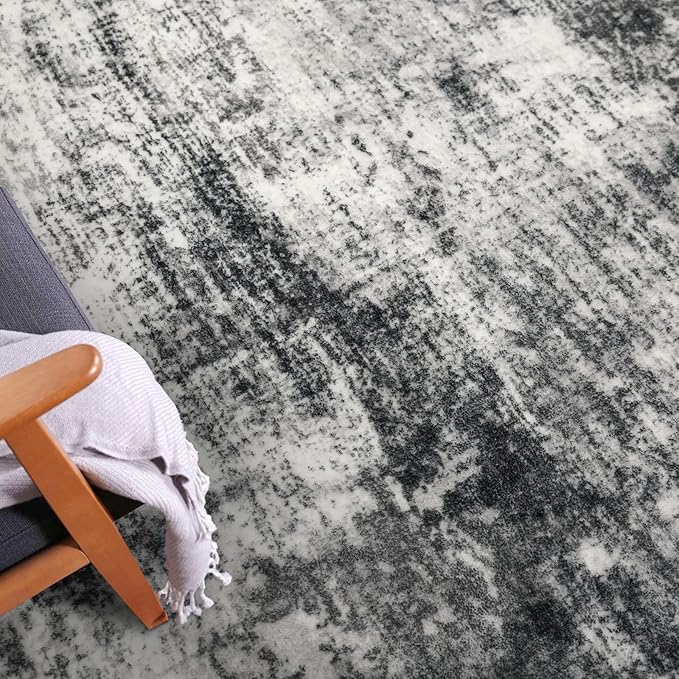 IOHOUZE Abstract Area Rug 3x5 Ft Washable Rugs for Entryway Indoor, Non Slip Kitchen Rug Printed Faux Wool Throw Rugs, Indoor Door Mat for Door Entrance Foyer Living Room, Black Grey