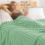 Exclusivo Mezcla King Size Flannel Fleece Blanket, Super Soft Striped Jacquard Bed Blanket, Lightweight Fuzzy Cozy for All Seasons, 90x104 Inches, Sage Green