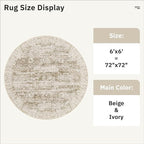 6x6 Brown Round Rug 6ft Living Room Circle Rug Vintage Round Area Rug Non Slip Indoor Carpet for Dining Room Bedroom