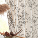 jinchan Vintage Floral Linen Curtains 90 Long for Living Room 2 Panels