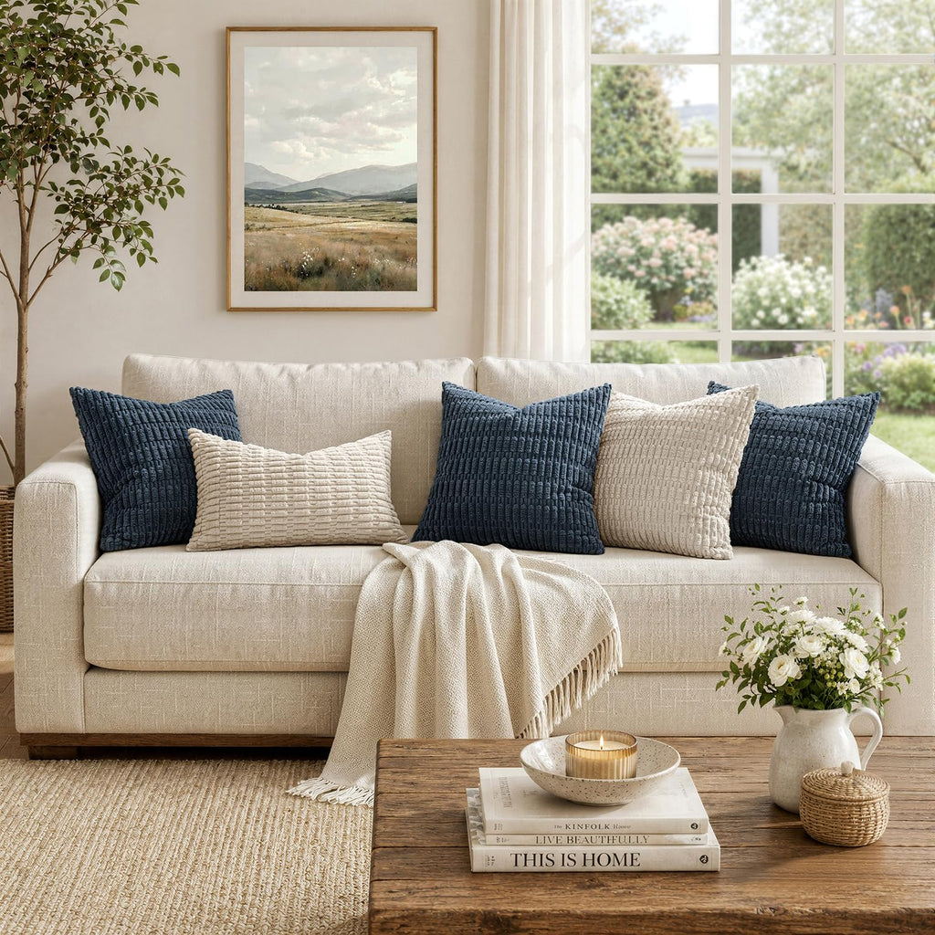 MIULEE Euro Sham Corduroy Decorative Throw Pillow Covers 24x24 Blue