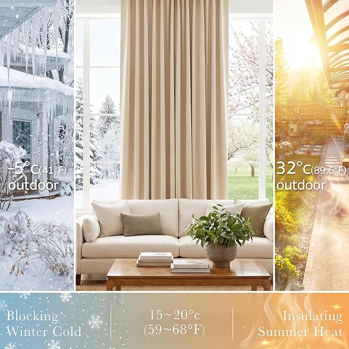 PONY DANCE Thermal Insulated Small Window Curtains Short Drapes for Nursery Bathroom Kitchen Laundry RV Basement, 29 inch Wide by 36 in Long, Biscotti Beige, 2 Panels