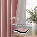 Guken 100% Blackout Linen Curtains 63 Inch 2 Panels Set for Girl's Bedroom, Living Room, Nursery, Back Tab Thermal Insulated Black Out Drapes Room Darkening, Pink
