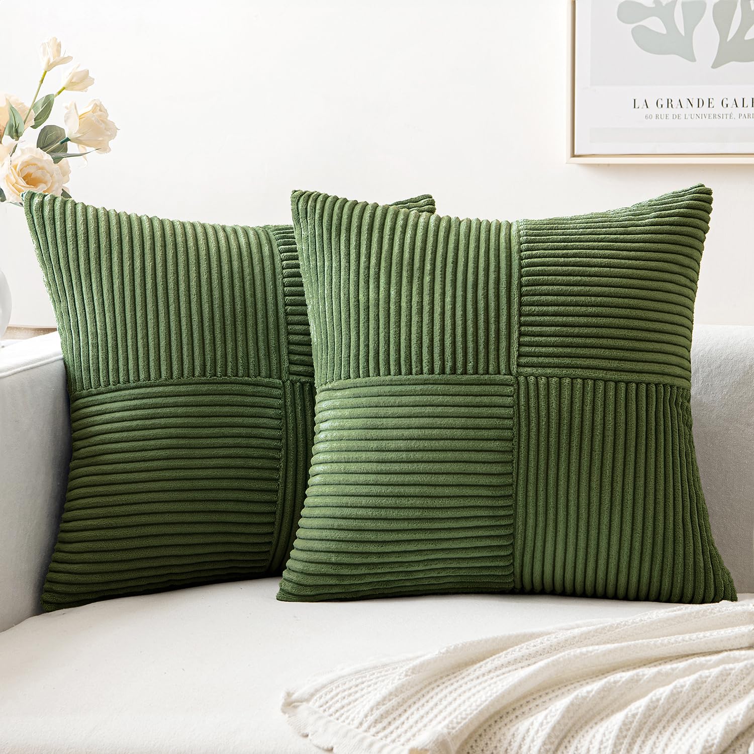 MIULEE Moss Green Decorative Euro Sham Pillow Covers 24x24 Inch 2 Pack