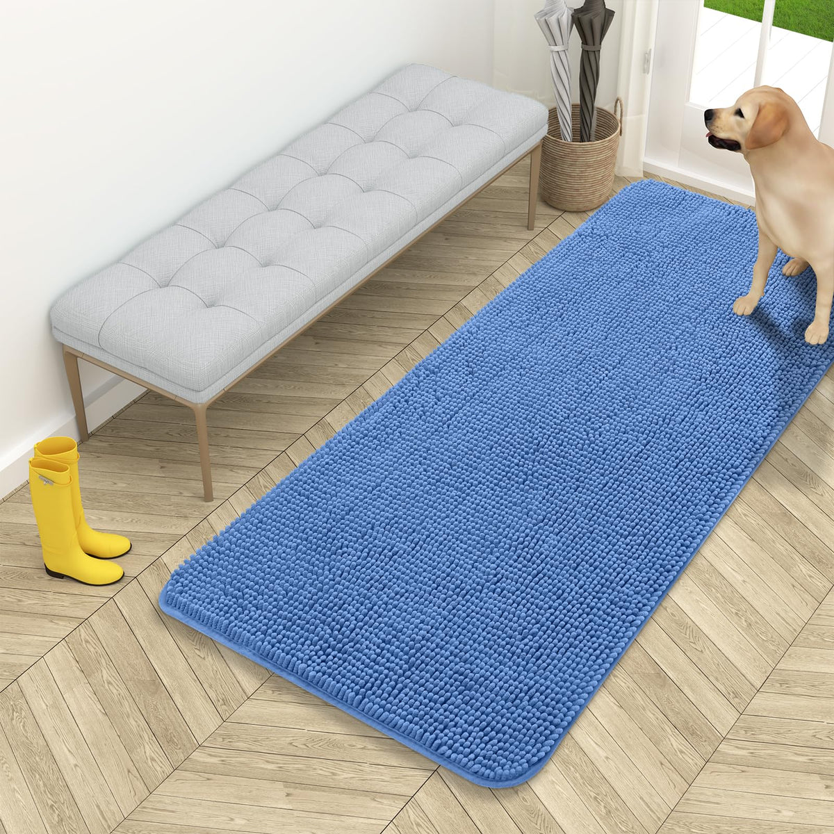 OLANLY Dog Door Mat for Muddy Paws 54x24, Super Absorbent Chenille Mud Mat