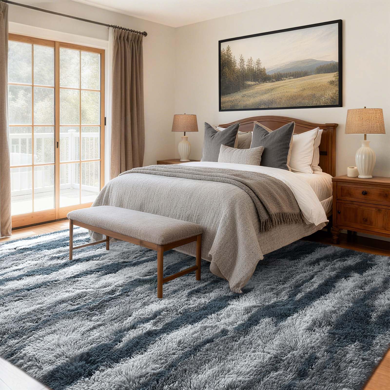5x7 Ft Large Shag Rugs for Bedroom Living Room for Men Boys, Tie Dyed Ultra Soft Fluffy Furry Area Rug for Indoor Floor, Aesthetic Carpet for Home Decor (Blue)