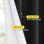 NICETOWN Vintage Open Linen Weave Flax Thermal Curtains, 100% Blackout Curtains 48 inches Long for Dining Room, Soundproof Window Treatment Drapes for Cupboard, Black, 52" Wide Per Panel, Set of 2
