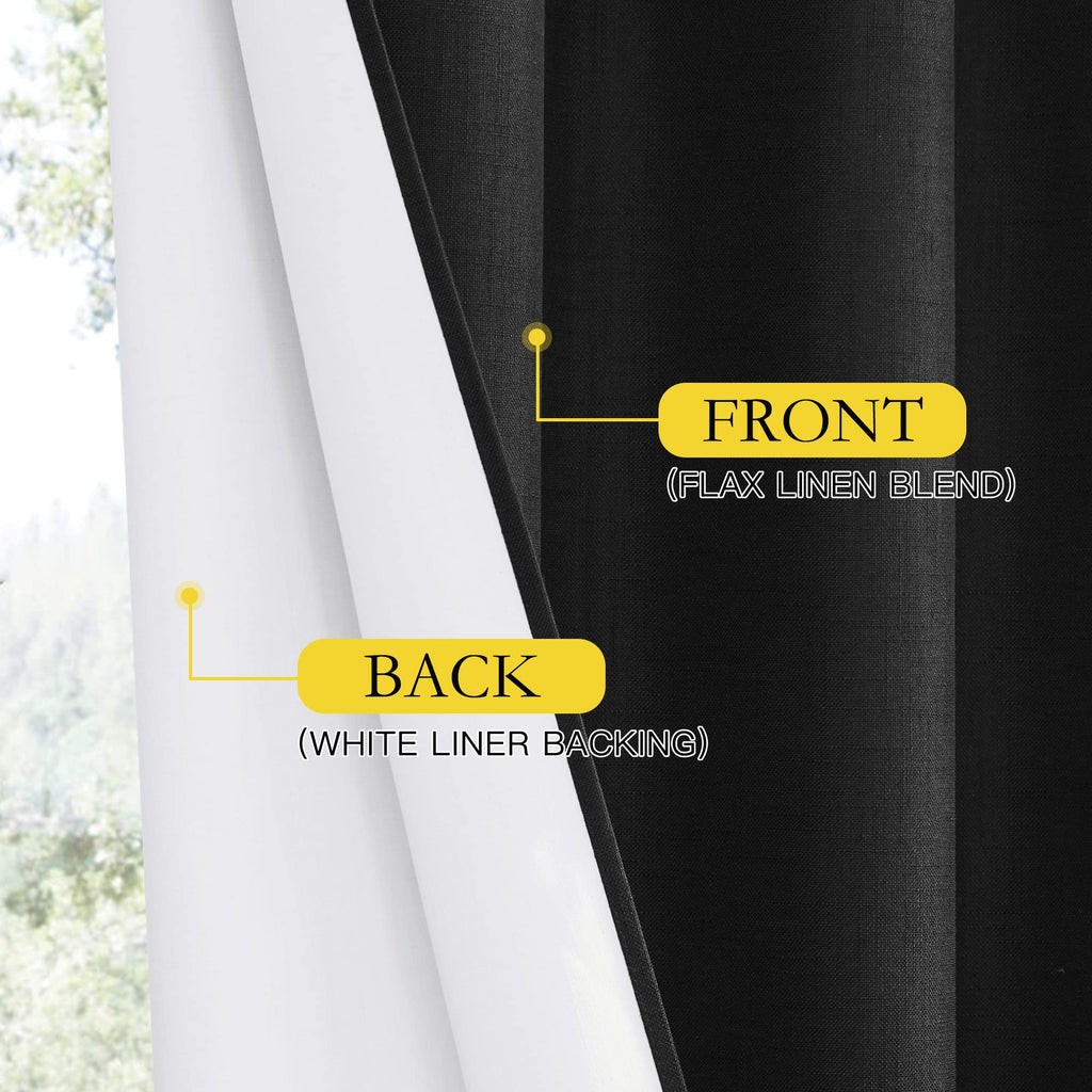 NICETOWN Vintage Open Linen Weave Flax Thermal Curtains, 100% Blackout Curtains 84 inches Long for Dining Room, Soundproof Window Treatment Drapes for Hall Room, Black, 42" Wide Per Panel, Set of 2