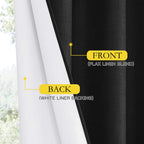 NICETOWN Vintage Open Linen Weave Flax Thermal Curtains, 100% Blackout Curtains 84 inches Long for Dining Room, Soundproof Window Treatment Drapes for Hall Room, Black, 42" Wide Per Panel, Set of 2