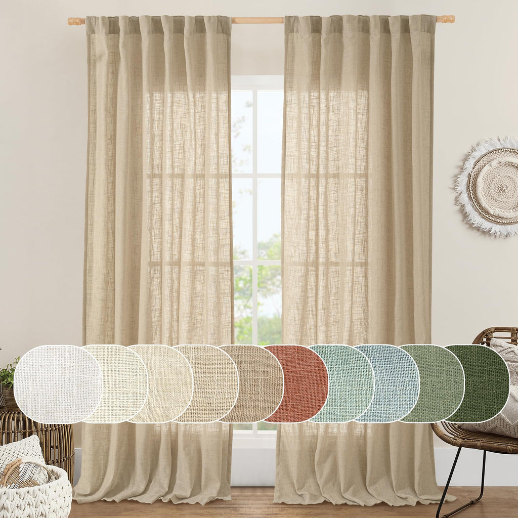 LAMIT Brown Linen Curtains 84 inches for Bedroom, Linen Textured Panels