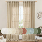 LAMIT Brown Linen Curtains 84 inches for Bedroom, Linen Textured Panels
