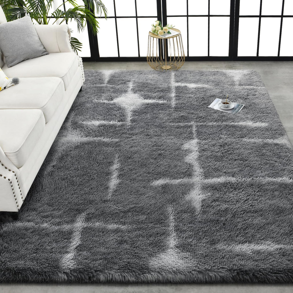 TWINNIS Super Soft Shaggy Rugs Fluffy Carpets, 6x9 Feet, Indoor Modern Plush Area Rugs for Living Room Bedroom Kids Room Nursery Home Decor, Upgrade Anti-Skid Rectangular Fuzzy Rug, Grey Star