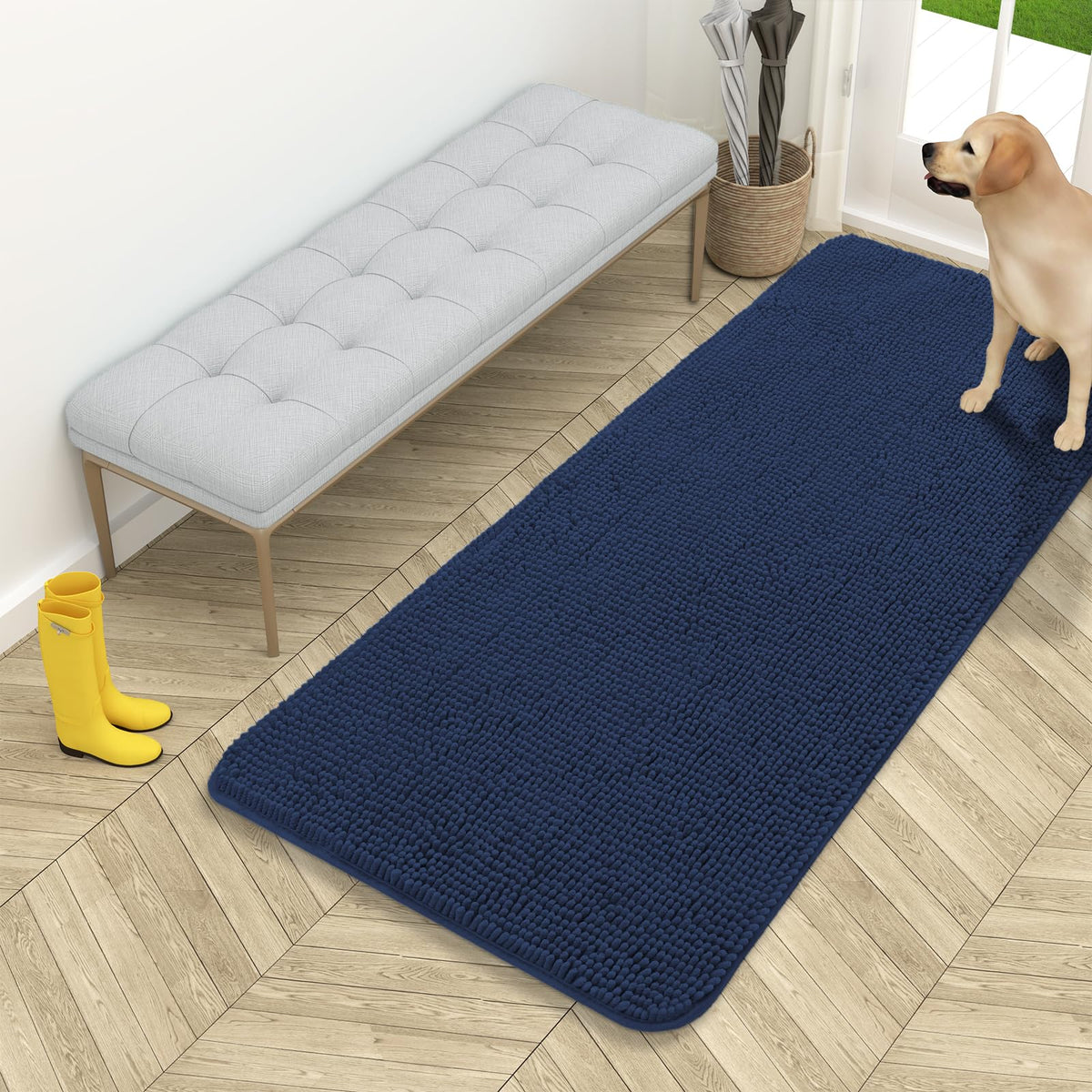 OLANLY Dog Door Mat for Muddy Paws 54x24, Super Absorbent Chenille Mud Mat