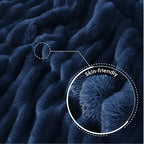 Exclusivo Mezcla California King Size Flannel Fleece Blanket, Super Soft Striped Jacquard Bed Oversized Blanket, Lightweight Fuzzy Cozy for All Seasons, 120x120 Inches, Navy Blue