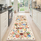 Runner Rug 2x6, Kitchen Rug Non Slip Washable Rugs with Rubber Backing Soft Floral Carpet Runner for Hallways, Kitchen, Laundry, Bedroom, Bathroom (2 x 6, Beige)