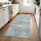 EISUROM 3x8 Washable Runner Rug: Vintage Medallion Kitchen Soft Rugs Blue