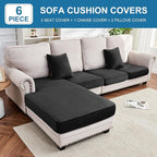 Couch Cover 4-Piece Elastic Velvet Couch Cushion Covers & Chaise Slipcovers for L-Shaped Sofas, Sofa Seat Covers Washable, Soft Cover for Couches (3 Seater + Chaise, Black)