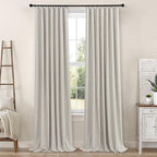 Black Out Linen Curtains 108 Inches Long for Living Room 2 Panels Set Total Blackout Flax Pleated Drapes Back Tab Neutral Boho Ceiling Floor 108 Inch Window Curtains Bedroom Cottage Core Stone Taupe