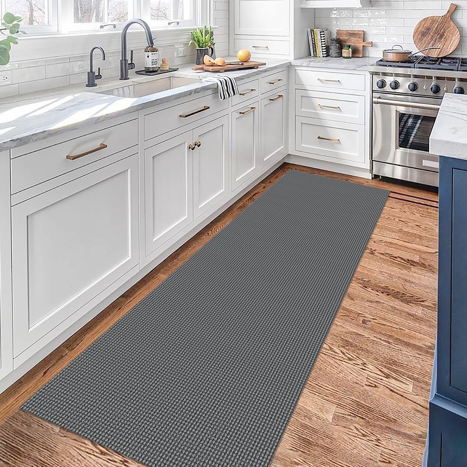 KOZYFLY Long Runners for Hallways 3x12 ft Washable Kitchen Runner Non Slip Rubber Backed Hallway Rugs Cotton Entryway Runner Rug Floor Carpet for Indoor Hall, Backdoor, Kitchen, Grey/Dark Grey