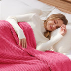 Whale Flotilla Twin Size Fuzzy Fleece Blanket for Bed, 60x80 Inch Fluffy Warm Soft Jacquard Blankets for All Season, Lightweight and Cozy, Hot Pink