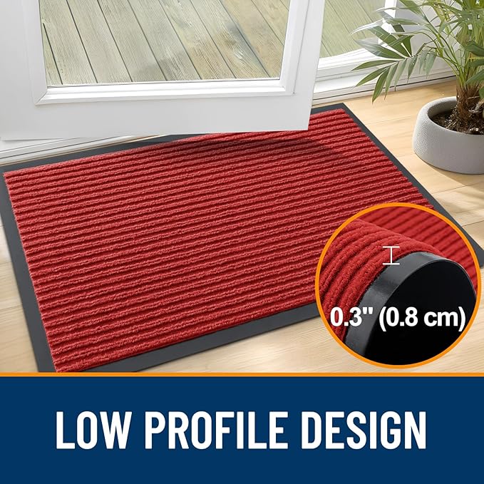 OLANLY Front Door Mat Indoor Outdoor Entrance, Waterproof Heavy Duty Doormat, Fade Resistant, Low Profile, Easy Clean Patio Porch Welcome Floor Mats for Entry, 33x21, Red