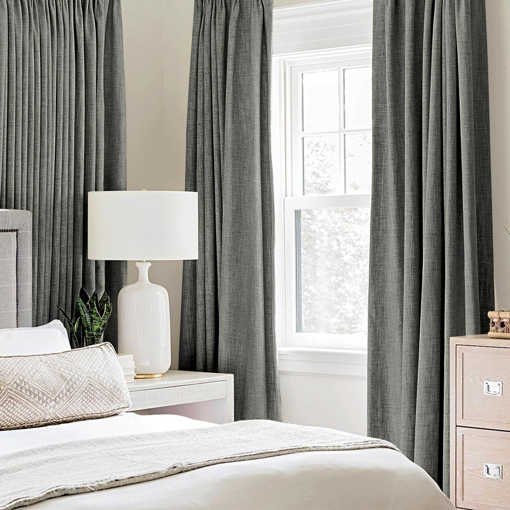 MIULEE 100% Blackout Linen Curtains for Bedroom 52x120 Inches Dark Grey